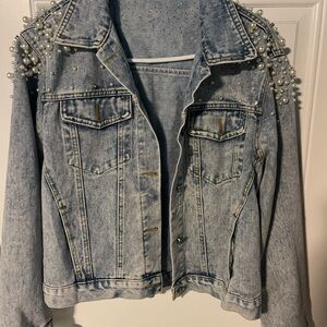 Pearl Embellished Denim Jacket